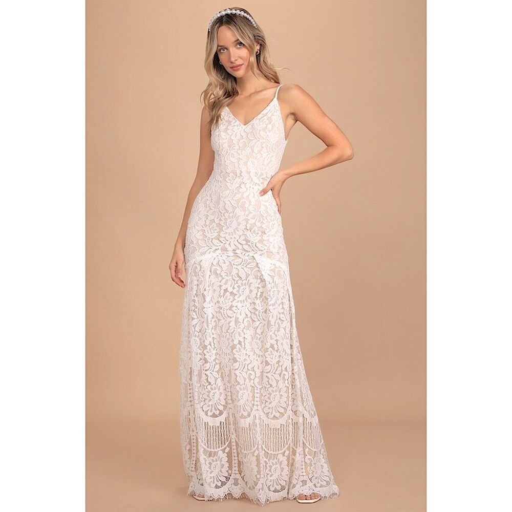 *** SOLD *** Lulus Flynn White Lace Maxi Dress